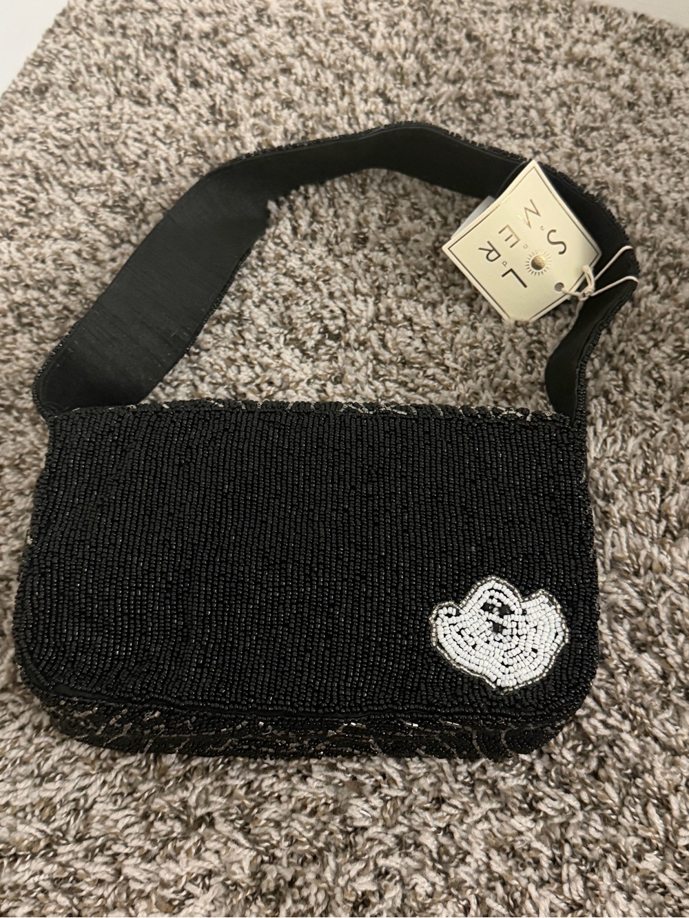 Beaded Black Ghost Motif Shoulder Bag - Picture 6 of 7